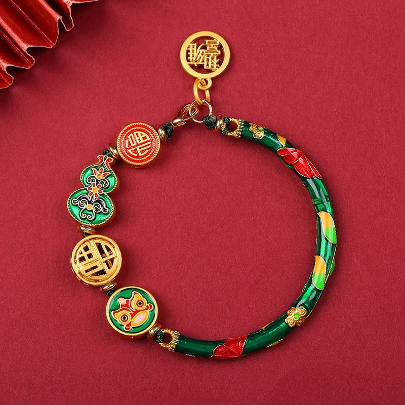 Buddha Stones Tibetan Gourd Fortune Happiness Lion Wealth Luck Bracelet - Green - image 3