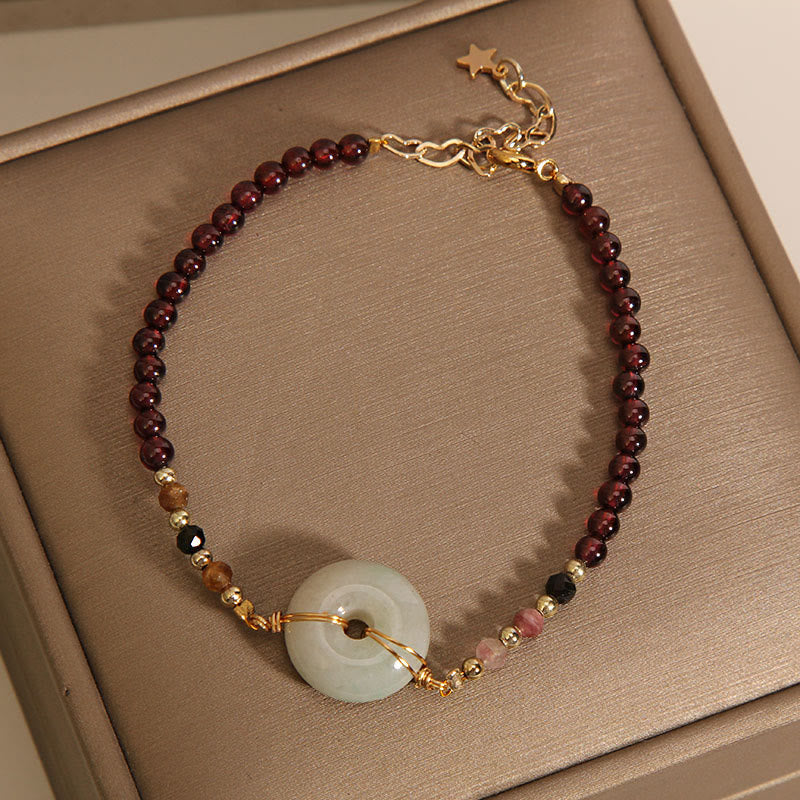Buddha Stones Garnet Jade Bead Peace Buckle Protection Bracelet - Garnet&Peace Buckle - image 5
