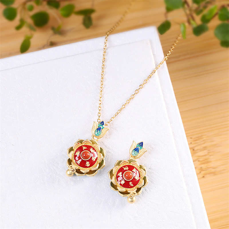 Buddha Stones 925 Sterling Silver Tibet Lotus Prayer Wheel Red Agate Enlightenment Necklace Pendant - image 6
