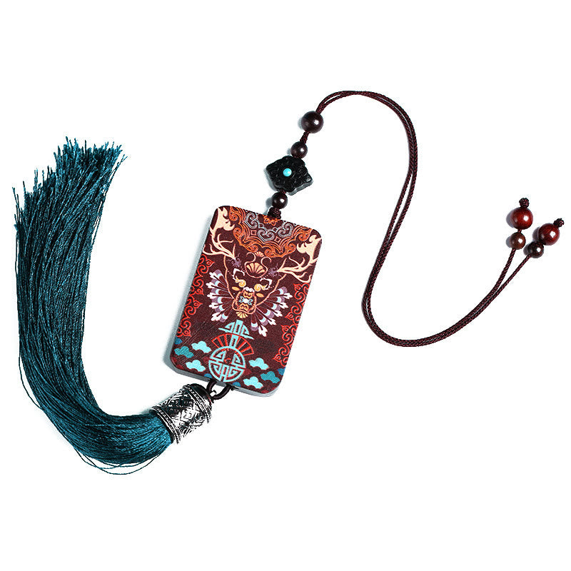 Buddha Stones Handmade Elk Deer Ebony Wood Balance Tassel Car Hanging Decoration - image 9