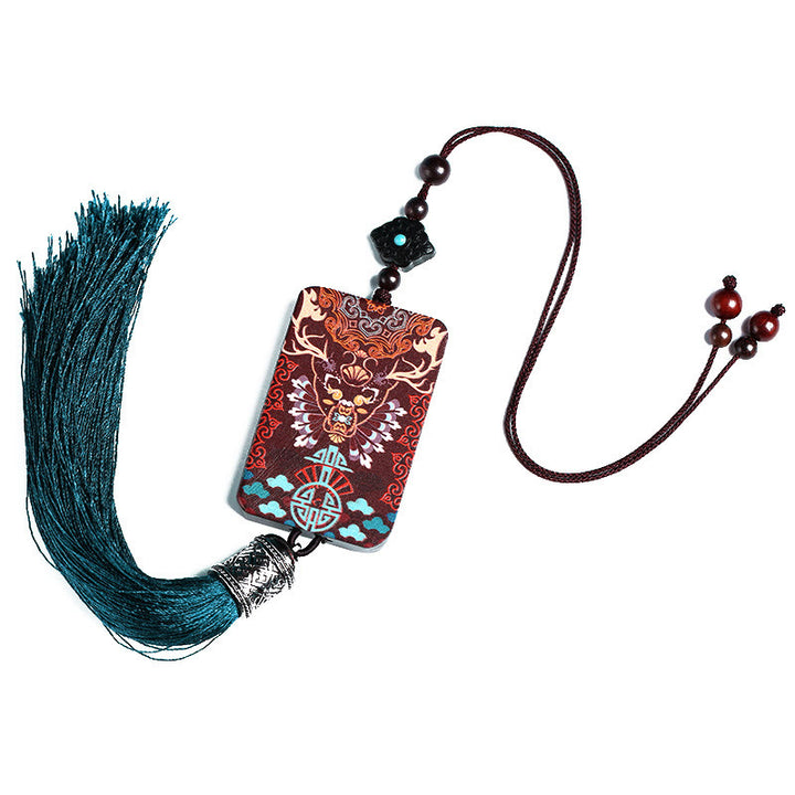 Buddha Stones Handmade Elk Deer Ebony Wood Balance Tassel Car Hanging Decoration - image 9