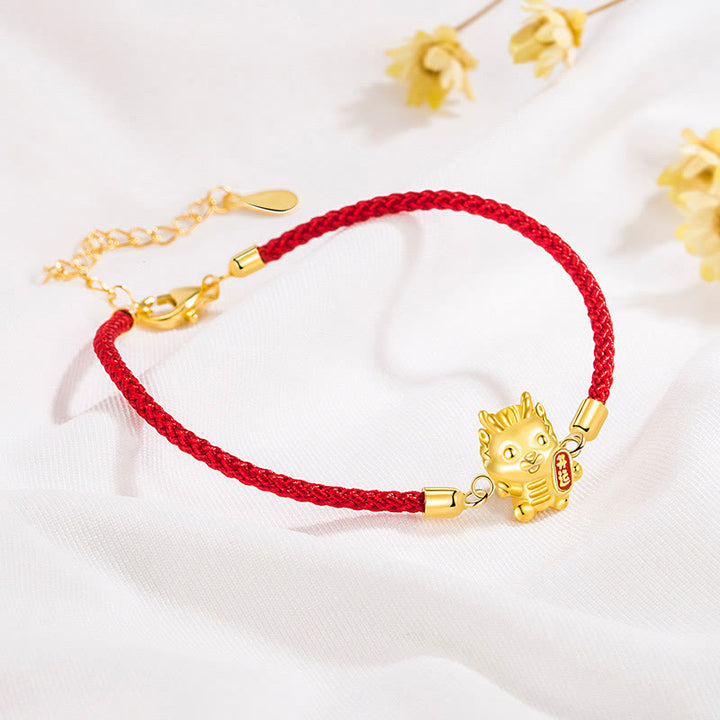 Buddha Stones 925 Sterling Silver Year Of The Dragon Lucky Golden Dragon Strength Red Rope Chain Bracelet - image 2