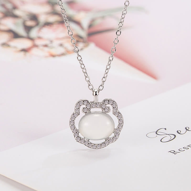Buddha Stones Chalcedony Lock of Good Wishes Positive Necklace Pendant - Silver Chalcedony - image 1
