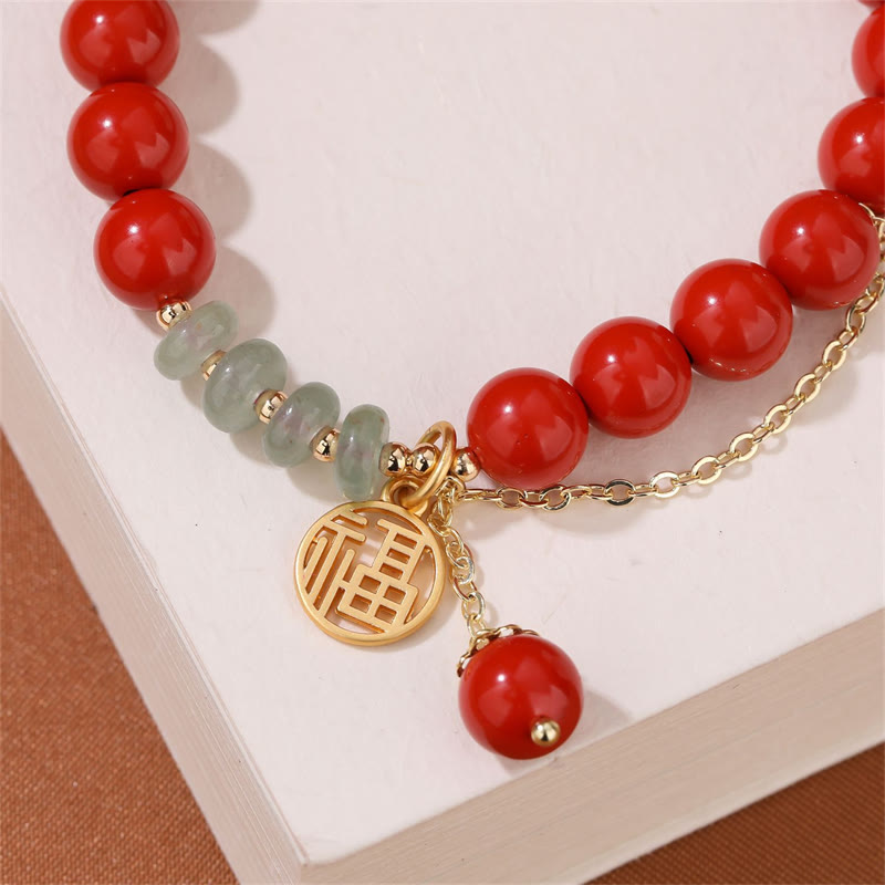 Buddha Stones Cinnabar Auspicious Fu Character Jade Calm Bracelet - image 3