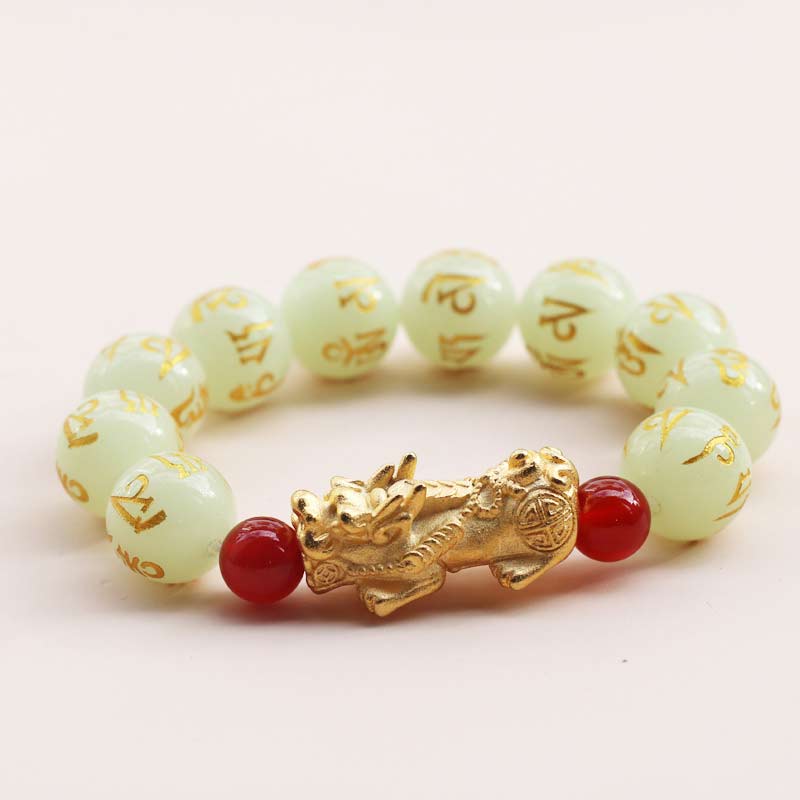 Buddha Stones FengShui Lucky Pixiu Glowstone Wealth Bracelet - 16mm - image 2