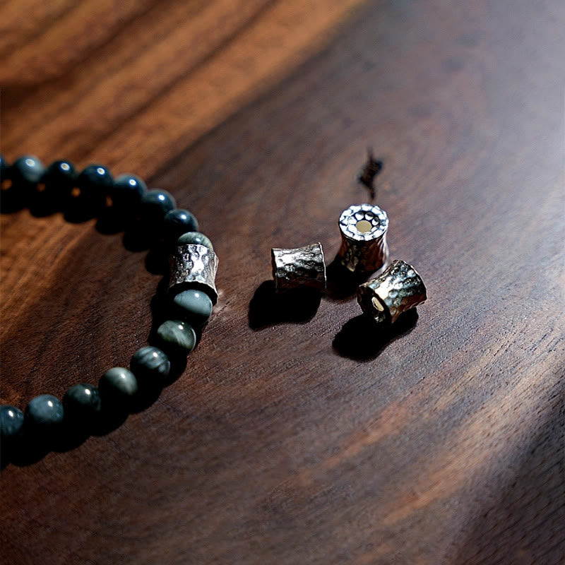 Buddha Stones 925 Sterling Silver 108 Mala Beads Eagle's Eye Stone Moonstone Positive Bracelet - image 7