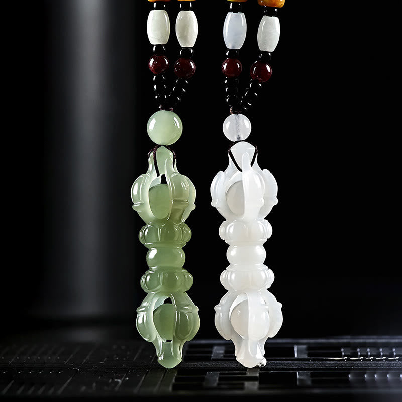 Tibetan Natural Hetian Cyan Jade White Jade Dorje Vajra Engraved Success Necklace Pendant - image 1
