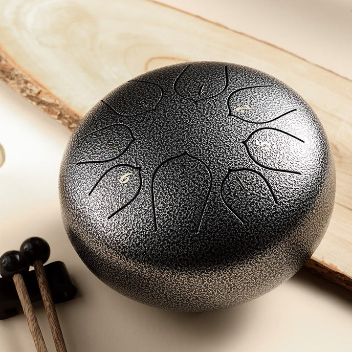 Buddha Stones Steel Tongue Drum Sound Healing Meditation Lotus Pattern Drum Kit 8 Note 6 Inch Percussion Instrument - Silver - image 12