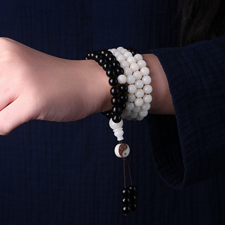Buddha Stones Ebony YinYang Protection Necklace Mala - image 2