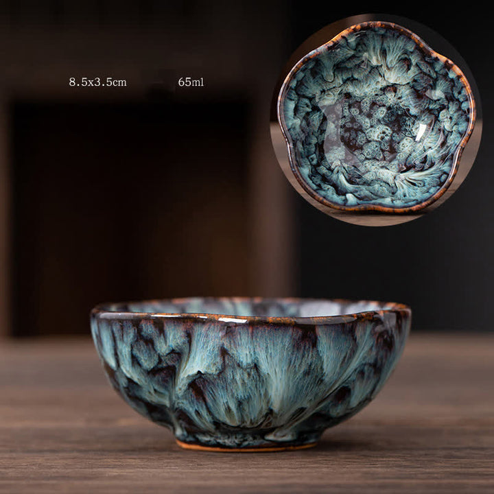 Buddha Stones Peach Blossom Pattern Ceramic Teacup Flower Tea Cups - SteelBlue - image 4