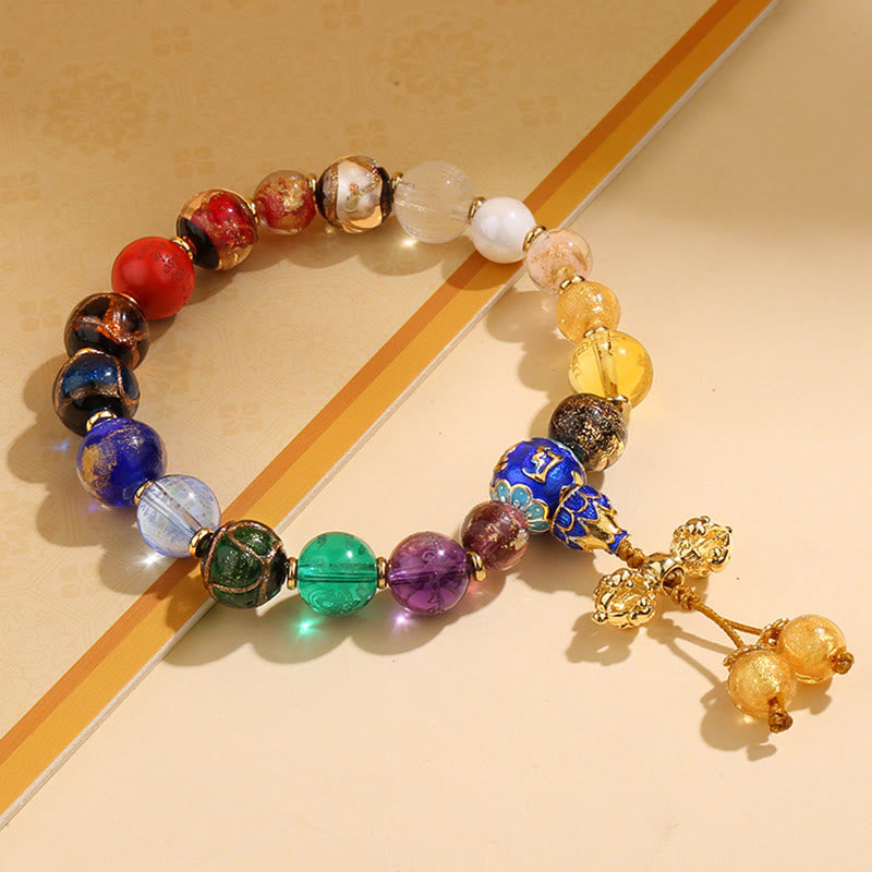 Buddha Stones Tibetan Colorful Incense Ash Liuli Glass Bead Om Mani Padme Hum Dorje Vajra 18 Beads Wrist Mala - Liuli Glass Bead Dorje Vajra - image 9