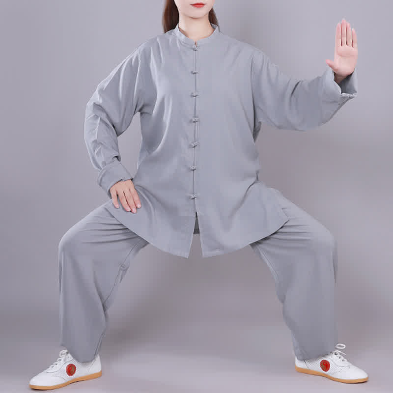 Buddha Stones Tai Chi Qigong Meditation Prayer Spiritual Zen Practice Unisex Cotton Linen Clothing Set - Gray - Long Sleeve - US14，UK/AU18，EU46 (3XL)  - image 25