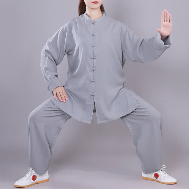 Buddha Stones Tai Chi Qigong Meditation Prayer Spiritual Zen Practice Unisex Cotton Linen Clothing Set - Gray - Long Sleeve - US14，UK/AU18，EU46 (3XL)  - image 25