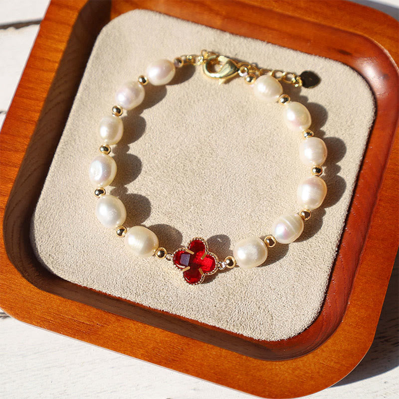 Buddha Stones Pearl Four Leaf Clover Wealth Chain Bracelet - image 2