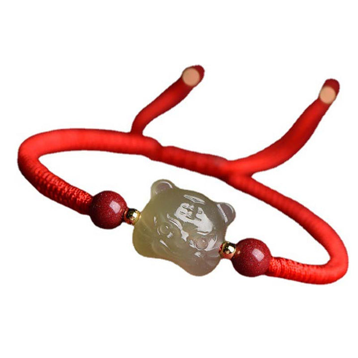 Buddha Stones Jade Cinnabar Lucky Tiger String Bracelet - image 6