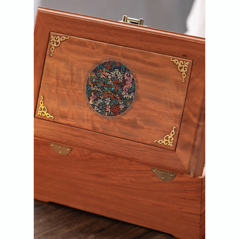 Antique Handmade Rosewood Jewelry Storage Box Lockable Large Double Layer Flower Wooden Gift Organizer Box - image 15