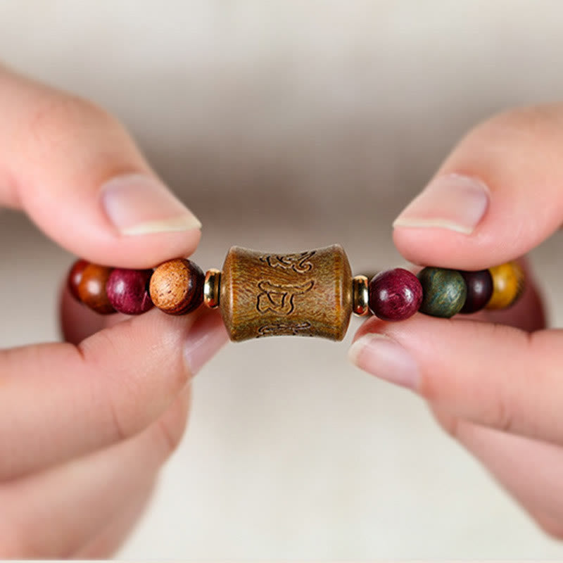 Buddha Stones Tibet Multicolored Sandalwood Om Mani Padme Hum Protection Bracelet - image 2