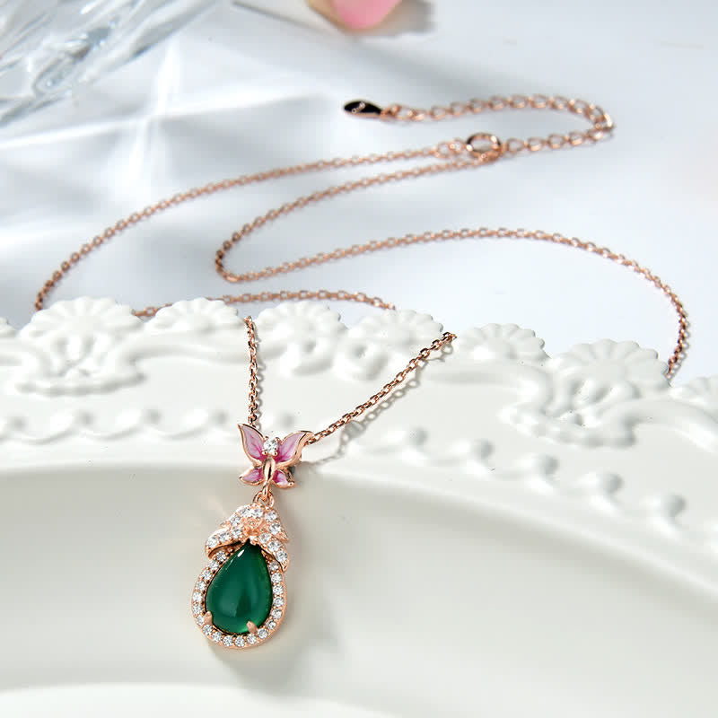 925 Sterling Silver Green Chalcedony Butterfly Zircon Courage Necklace Pendant - image 2