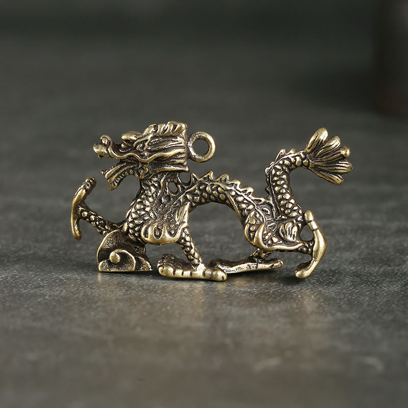 Buddha Stones Year Of The Dragon Mini Brass Dragon Luck Protection Home Decoration - Dragon 26*47*10mm - image 0
