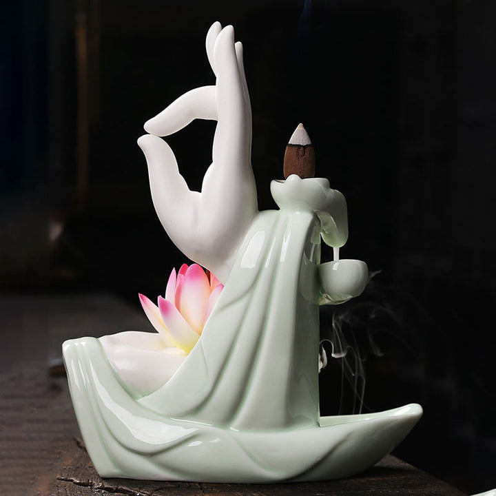 Buddha StonesTibetan Lotus Blessing Incense Burner Decoration - image 4