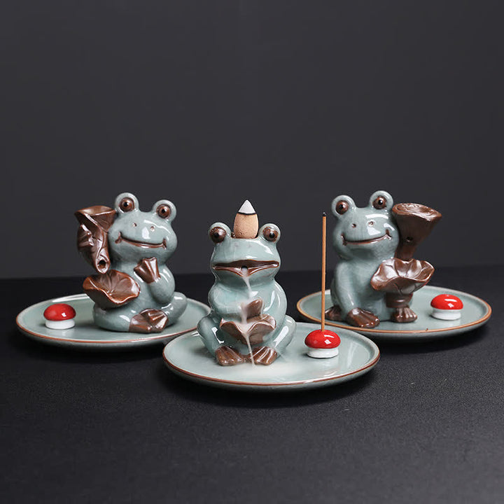 Meditation Frog Ceramic Lotus Healing Incense Burner - image 3
