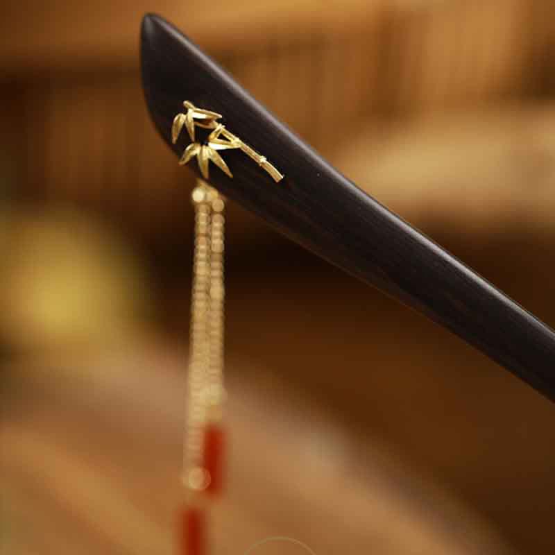 Red Agate Ebony Wood Confidence Tassel Hairpin - image 2