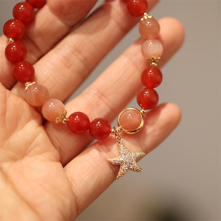Buddha Stones Sun Stone Peach Moonstone Red Agate Crystal Star Wealth Bracelet - image 7