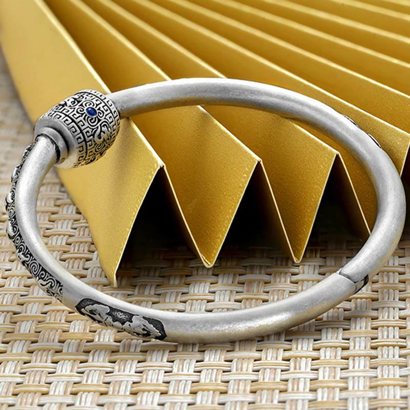 Buddha Stones 990 Sterling Silver Tibetan Auspicious Clouds Om Mani Padme Hum Engraved Creativity Bracelet Bangle - image 8