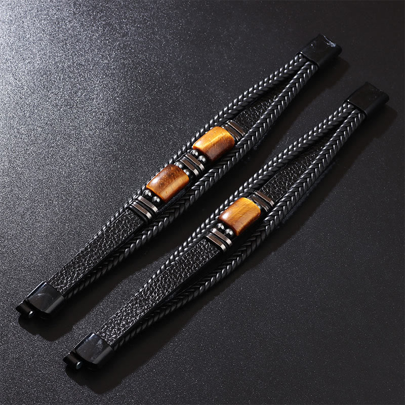Buddha Stones Tiger Eye Power Magnetic Buckle Multilayered Leather Bracelet - image 8