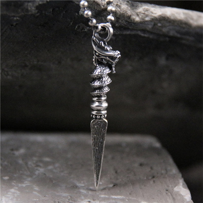Buddha Stones 925 Sterling Silver Year of the Dragon Design Dorje Vajra Protection Necklace Pendant - 925 Sterling Silver - image 0