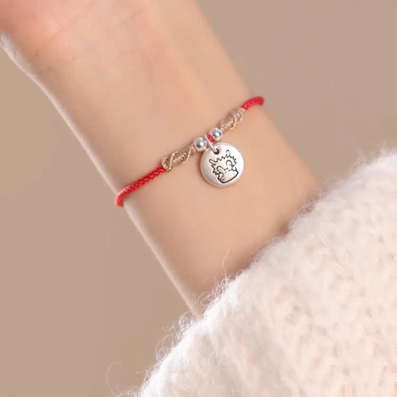 Buddha Stones Handmade 999 Sterling Silver Year of the Dragon Cute Chinese Zodiac Luck Braided Bracelet - image 7