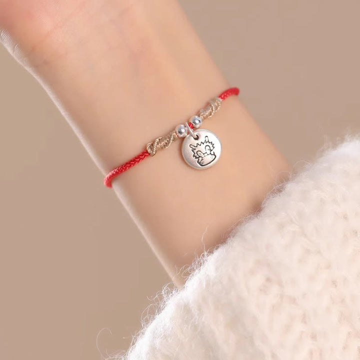 Buddha Stones Handmade 999 Sterling Silver Year of the Dragon Cute Chinese Zodiac Luck Braided Bracelet - image 7