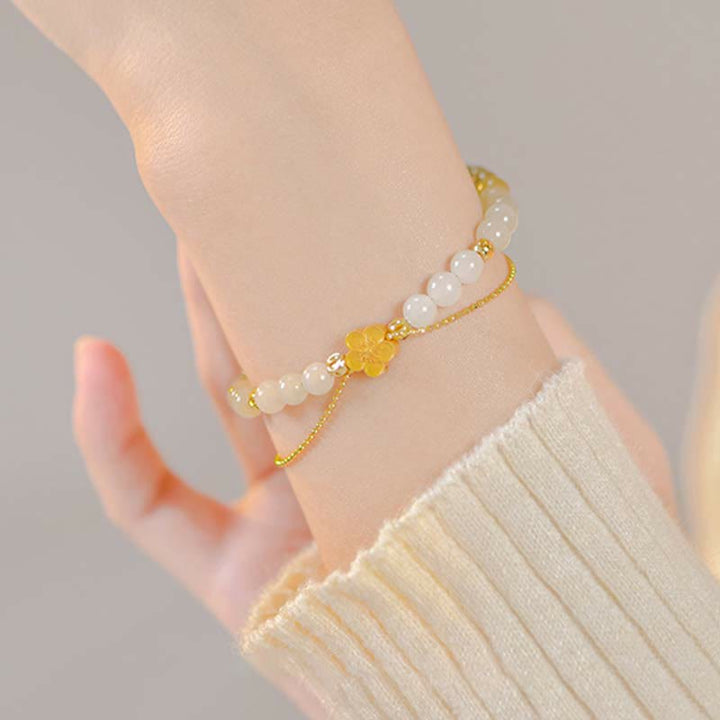 Buddha Stones 925 Sterling Silver Natural Hetian Jade Peach Blossom Luck Chain Bracelet - image 5