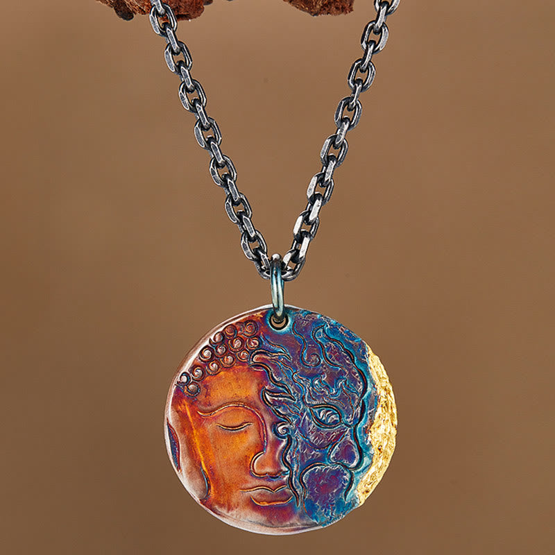 Buddha Stones 999 Sterling Silver 24K Gold Half Demon Half Buddha Compassion Necklace Pendant - image 2