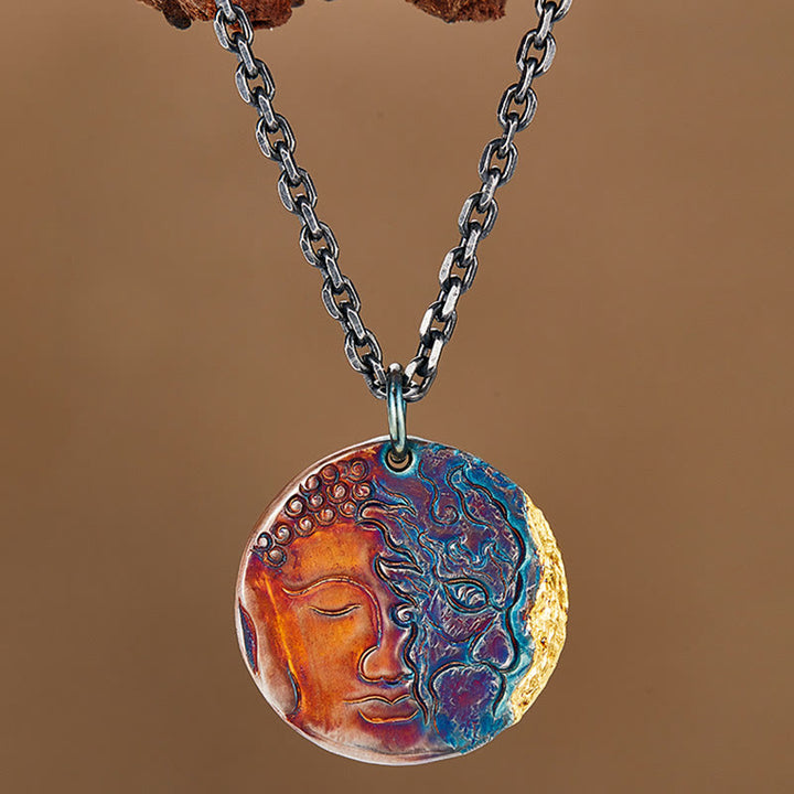 Buddha Stones 999 Sterling Silver 24K Gold Half Demon Half Buddha Compassion Necklace Pendant - image 2