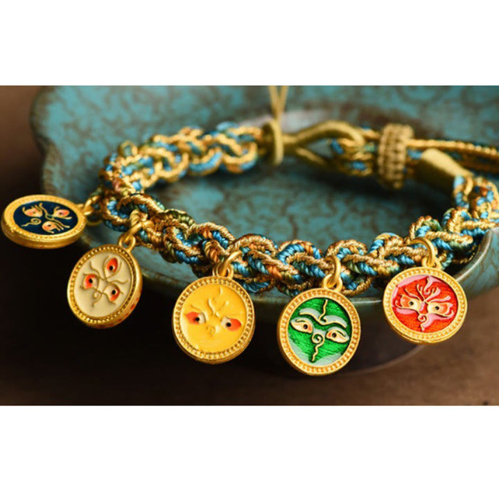 Buddha Stones Tibetan Five God Of Wealth Luck Handcrafted Braid String Bracelet - image 5