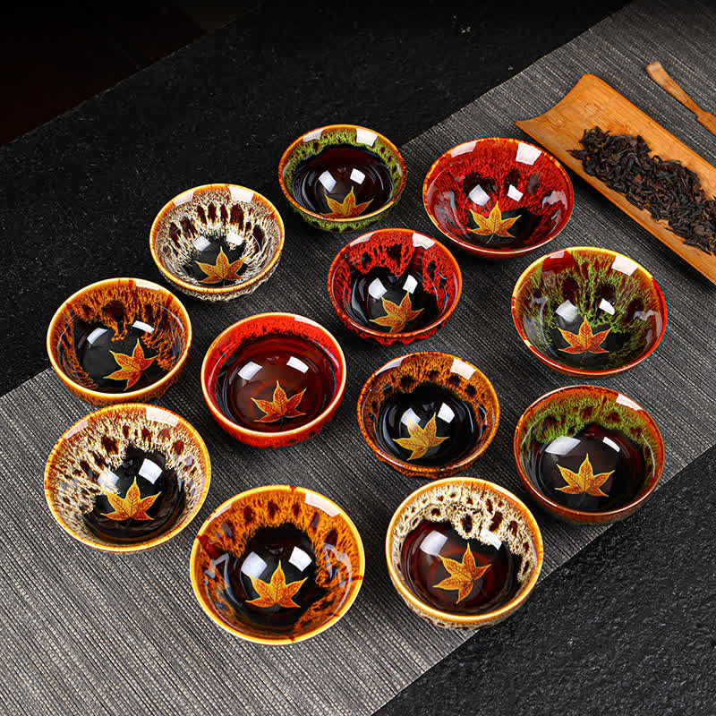 Buddha Stones Maple Leaf Colorful Ceramic Teacup Home Tea Cups - image 0