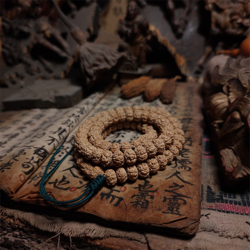 108 Mala Beads Rudraksha Bodhi Seed Luck Wealth Tassel Quadruple Wrap Bracelet - 11mm - image 0