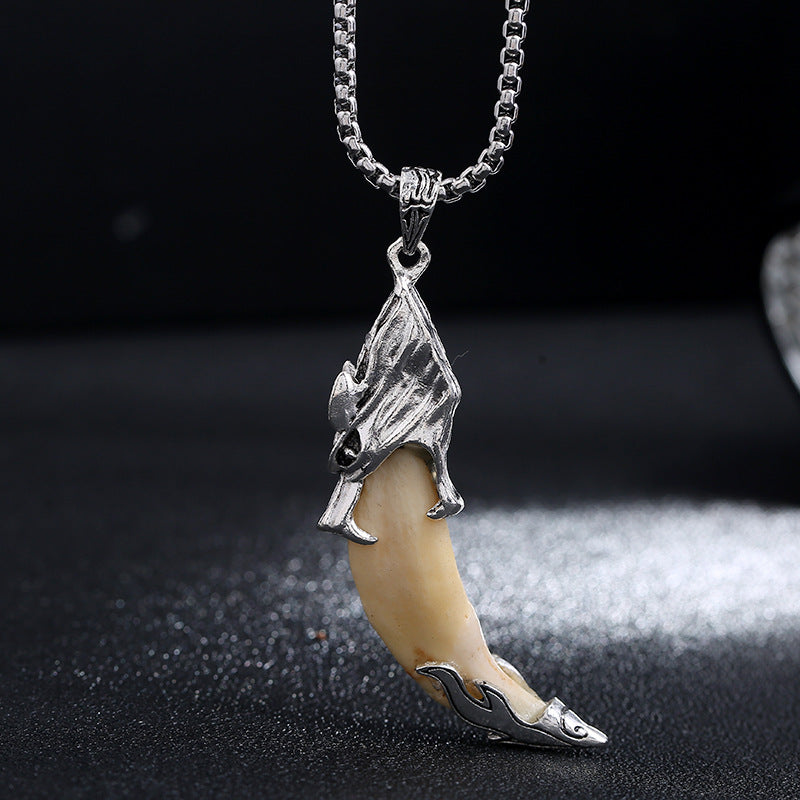 Buddha Stones Imitation Wolf Tooth Titanium Steel Balance Necklace Pendant - image 8