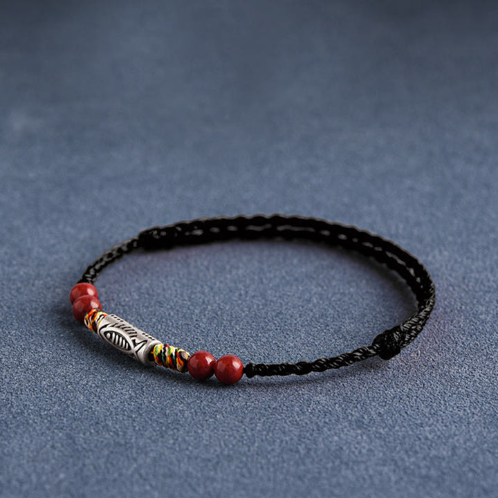 Buddha Stones 925 Sterling Silver Koi Fish Cinnabar Bead Wealth Handcrafted Braided Bracelet Anklet - image 18