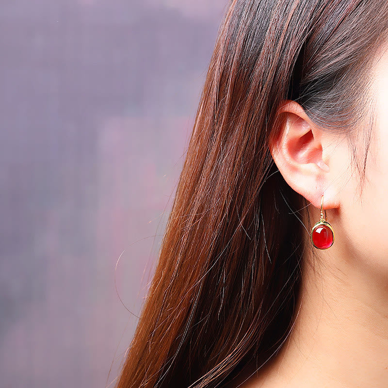 Buddha Stones Round Red Corundum Confidence Hook Drop Dangle Earrings - image 7
