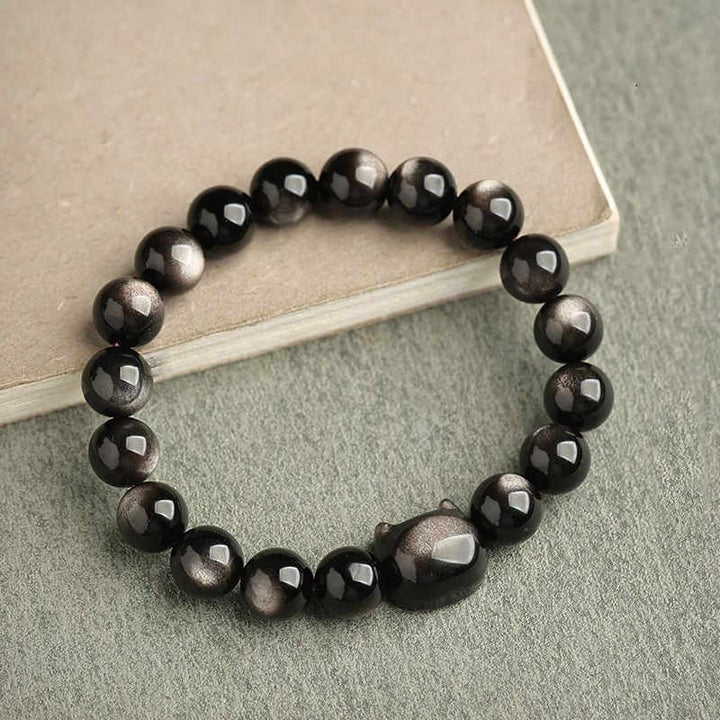 Buddha Stones Gold Sheen Obsidian Silver Sheen Obsidian Lovely Paw Lucky Cat Protection Bracelet - image 25