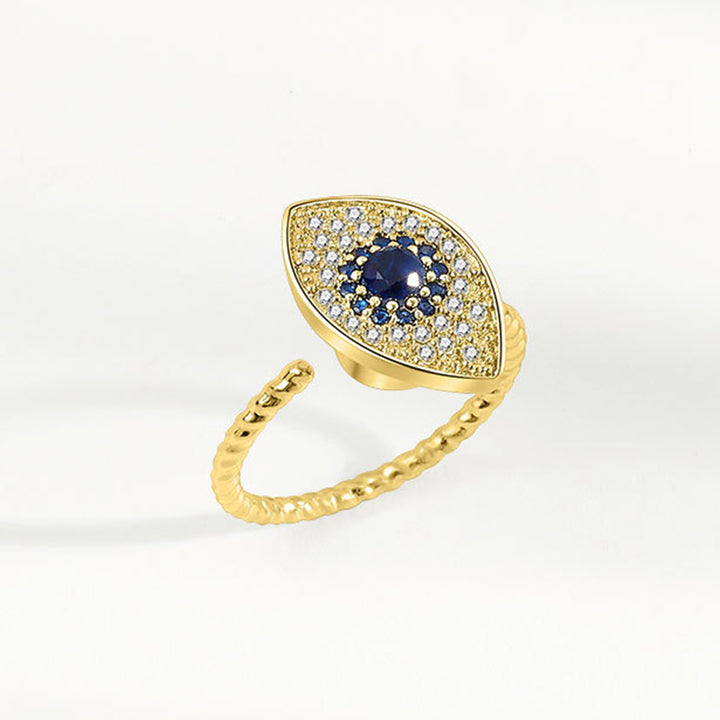 925 Sterling Silver Evil Eye Protection Blessing Rotatable Ring - Gold - image 8