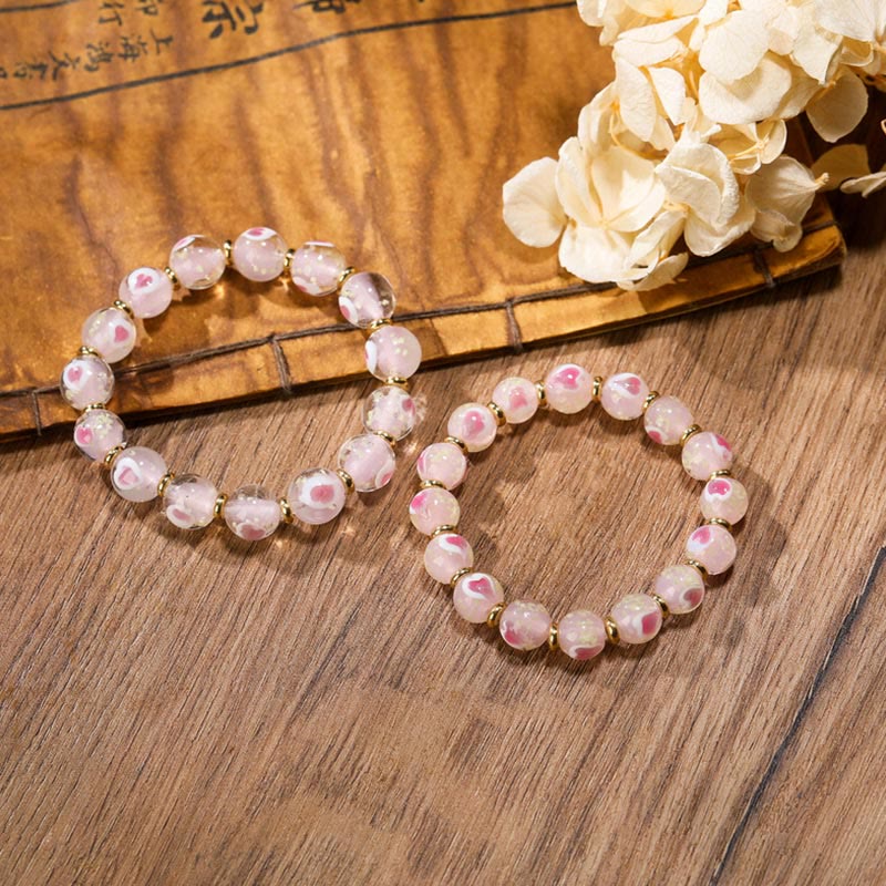 Buddha Stones Gold Swallowing Beast Family Charm Luminous Pink Love Heart Fluorescent Liuli Glass Bead Blessings Bracelet - image 8