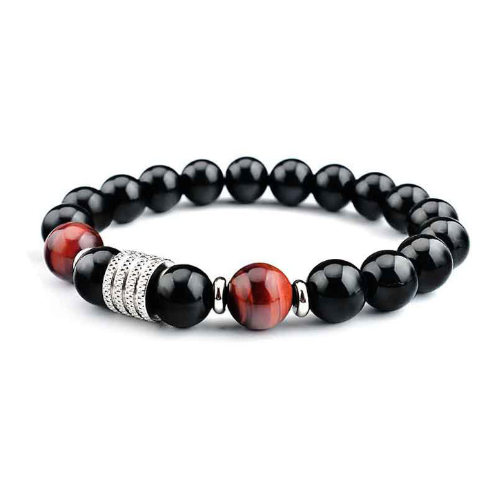 Buddha Stones Natural Black Obsidian Tiger Eye Strength Fulfillment Bracelet - Black Obsidian&Red Tiger Eye - Elastic String - image 9