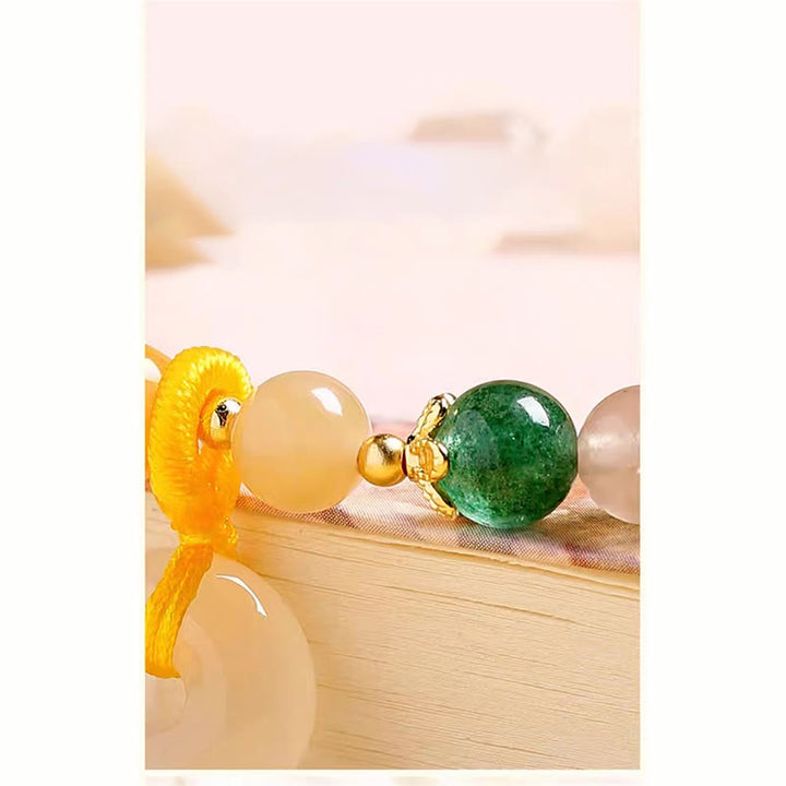 Buddha Stones 14K Gold Plated Colorful Golden Silk Jade Peace Buckle Wealth Bracelet - image 11