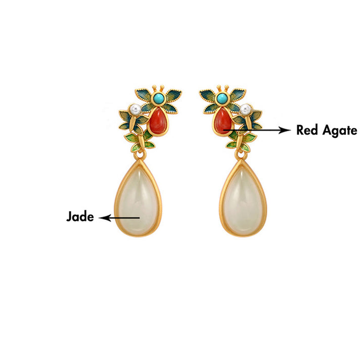 Buddha Stones Water Drop White Jade Red Agate Butterfly Protection Drop Dangle Earrings - image 13