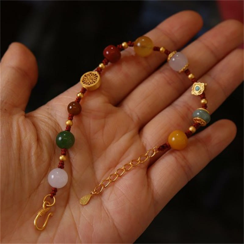 Buddha Stones 925 Sterling Silver Natural Hetian Jade Amber Red Agate Crystals Luck Bracelet - Hetian Jade&Amber&Red Agate - image 8
