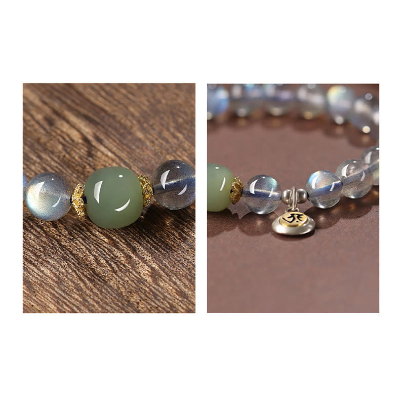 Buddha Stones Chinese Zodiac Natal Buddha 925 Sterling Silver Natural Moonstone Hetian Jade Positive Bracelet - image 7