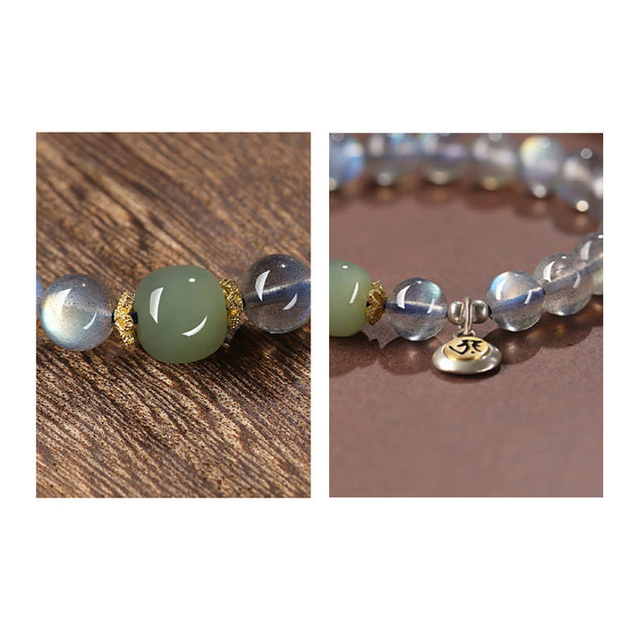 Buddha Stones Chinese Zodiac Natal Buddha 925 Sterling Silver Natural Moonstone Hetian Jade Positive Bracelet - image 7